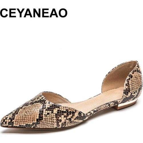 CEYANEAOwomen flats base snakeskin PU leather women casual shoes D'Orsay fashion summer shoes platform ladies shoe