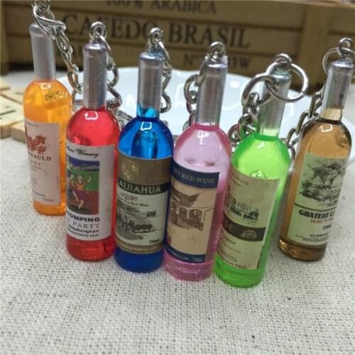 Cute Best Gift Resin Wine Bottle Keychain Assorted Color For Women Men Car Bag Keyring Accessions 5pcs