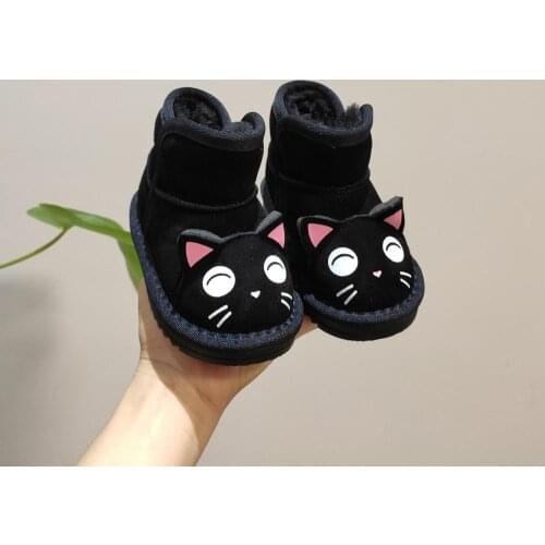Childrens shoes Geniune leather Childrens snow boots girls plush cute cat head warm cotton boots boys non-slip boots