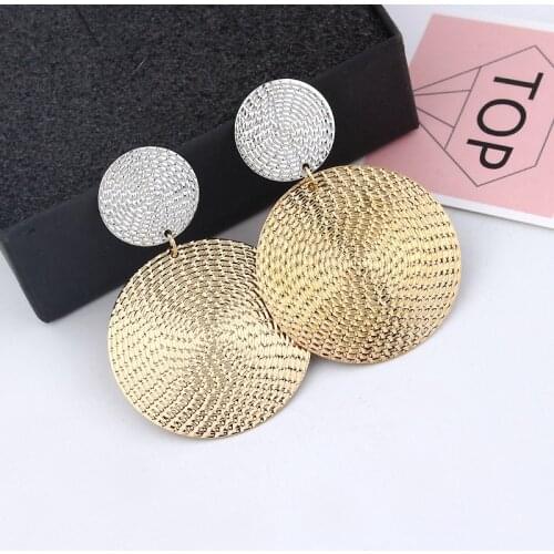 HOCOLE Statement Earrings 2019 Fashion Metal Earrings For Women Vintage Gold Silver Color Round Coin Drop Earring Simple Jewelry