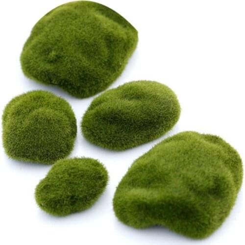 3 Sizes Green Hand Natural Resin Moss Fake Stone For Plant Pots Fairy Miniature Decor Garden Ornamen