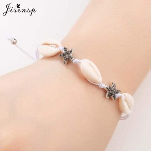 Jisensp Ocean Style Starfish Rope Bracelet for Women Adjustable Summer Beach Shell Charm Bracelets Fashion Jewelry Gift 2019