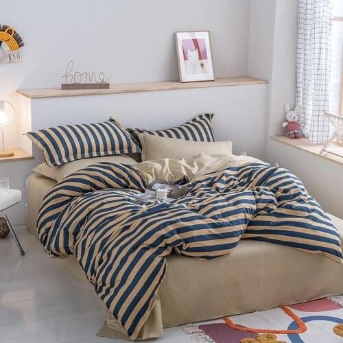 NEW stripe Pattern Comfortable Bedding Set Decoration for Home Soft Bed Fitted Sheet Pillowcase and Duvet Cover Set Home Textile