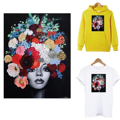 Beauty Black Lady Iron On Transfers Sticker On Clothes Diy A-level Washable Thermal Patches For Clothing Decoration Appliqued