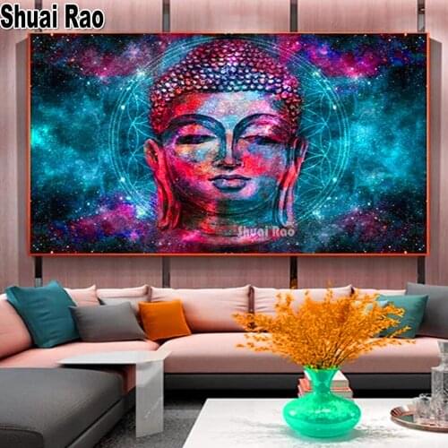 Colorful Abstract Buddha Face Diamond Painting 100% Square Drill Picture Of Rhinestone Wall Art Embroidery Full Mosaic Buddhism
