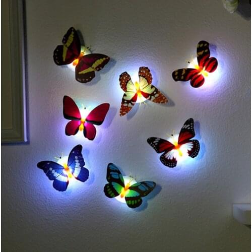 Colorful Luminous Butterfly LED Night Light Wedding Decorative Lamp Stickers Children Small Gifts TOYS game Battery Operated