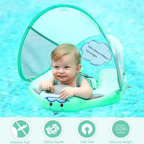 Summer Baby Swimming Float Ring Swim Trainer Non-Inflatable Sunshade Kids Float Lying Swimming Pool Toys Pool Accessories Gift