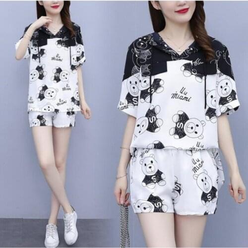 Summer Clothes Large Size Womens Suit Loose Fashion Shorts Outfits Female Slim Casual Crop Top T Shirt Two Piece Set For Women