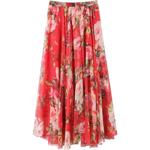Summer Chiffon Skirt Bohemia Style Floral Printed Women Floor-Length Long Maxi Beach Skirts saia feminina