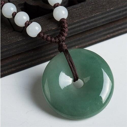 Hot selling natural hand-carve Emerald Oil Cyan PingAn Round Buckle Pendant Necklace fashion accessories Men Women Luck Gifts