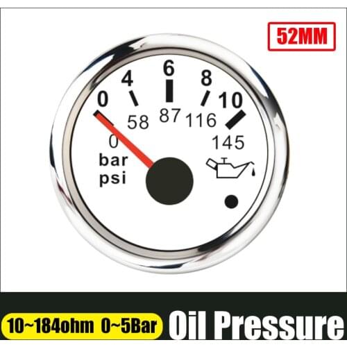 52mm 2'' Oil Pressure Gauge 0-10 bar 0-145 psi For Truck Boat Car 0-5 Bar 0-73 psi Oil Press Meter With Alarm