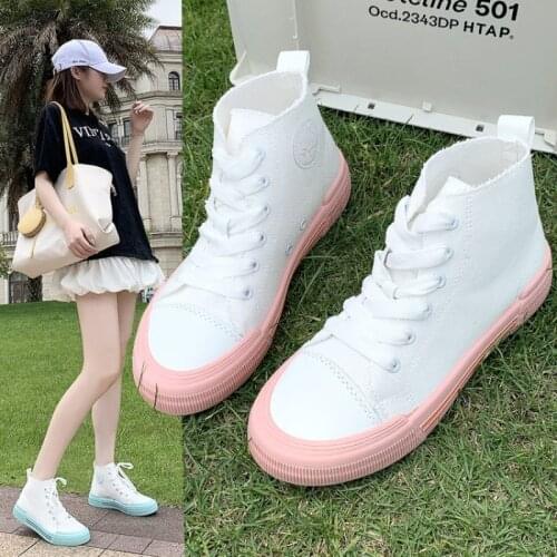 New fashion outdoor running fitness high-top casual sports womens shoes pure color lace-up net red womens canvas shoes