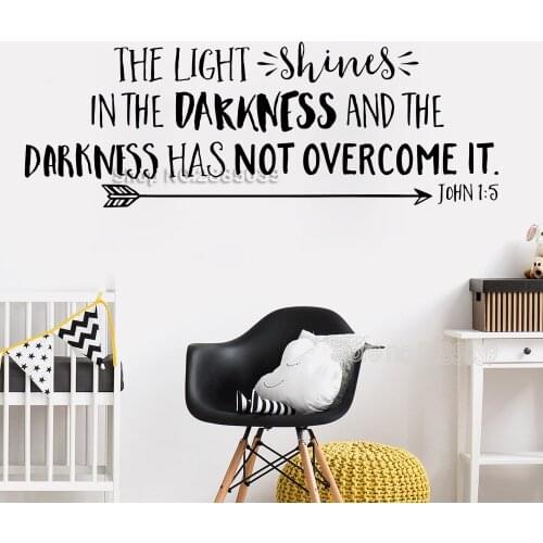 New Arrows Wall Stickers Quote John 1:5 The light shines in the...Vinyl Wall Decal Nursery Bible Verse kids Room Art Decor LC760