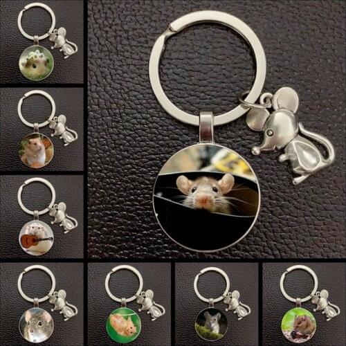 New small womens small mouse painting keychain fairy mouse glass convex round keychain person girls favorite gift souvenir