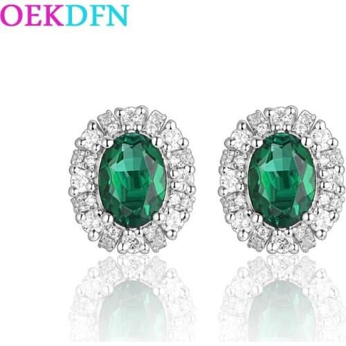 OEKDFN 100% 925 Sterling Silver Earrings Created Moissanite Diamonds Emerald Gemstone Oval Cut Ear Studs Fine Jewelry Wholesale