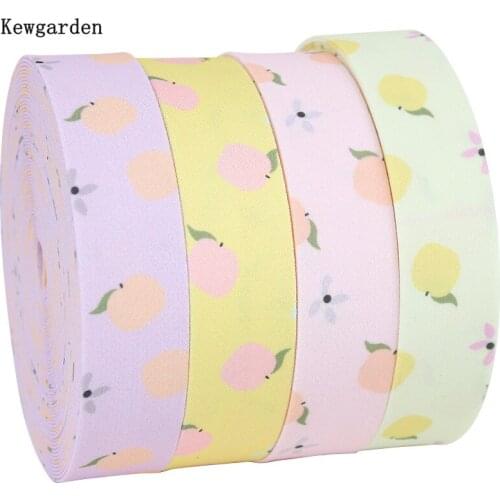 Kewgarden 1" 25mm Cute Strawberry Fruit Fabric Layering Cloth Ribbon DIY Hair Bow tie Accessories Handmade Tape Webbing 10 Meter