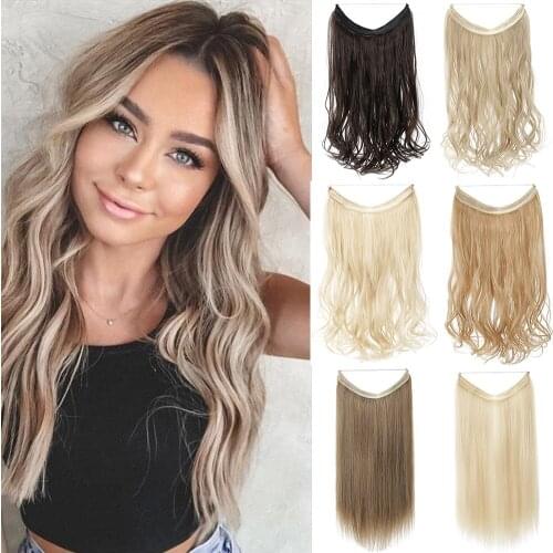 SHANGZI Wave Hair Extensions Synthetic No Clip in Ombre Blonde Black Hair Hairpieces Natural Hidden Secret False Hair Piece