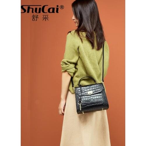 SHUCAI Genuine Leather Luxury Handbags New Women Bags Designer Crossbody Bags For Women Crocodile Pattern Brand Shoulder Bag