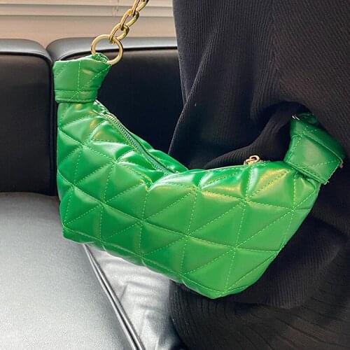 Quilted Chain Shoulder Bags for Women Diamond Lattice Messenger Bag Simple Green Ladies Handbags Luxury Pu Leather Crossbody Bag