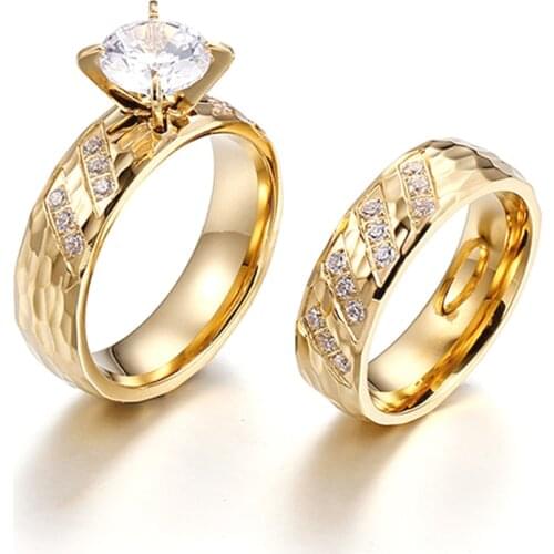 Classic 2pcs Handmade Jewelry Couple Wedding Rings Set Girls Gold Color Big Cz Stone Cubic Zirconia Engagement Ring For Women