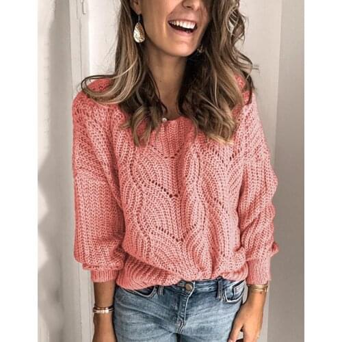 Hot Sale Women Autumn Hollow Out Loose Sweater Knitwear 2020 Fashion Ladies Casual Street Elegant Pullover Tops Outfits S-XL