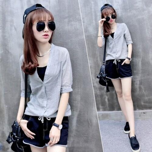 Loose short-sleeved shirt womens 2019 summer new Korean two-piece suit