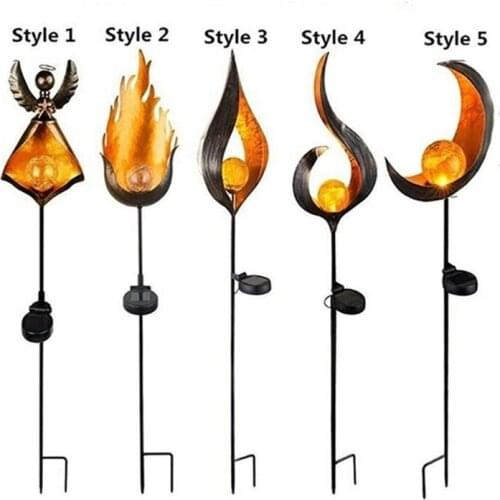 Cracked Glass Ball Pile Flame Solar Lawn Lamp Solar Powered Garden Spike Lights Outdoor LED Flower Decorative Waterproof