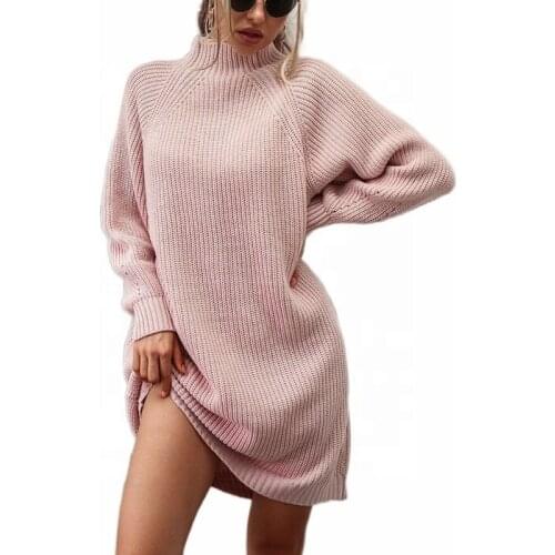 Knitted Dresses Turtleneck Long Sleeve Sweater Dress Autumn Winter Loose Knitted Dresses