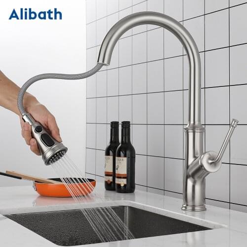 Chrome/Brushed Nickel/Matte Black Pull Out Kitchen Faucet 3-Mode Sprayer 360 Rotation Single Handle Mixer Tap Sink Crane