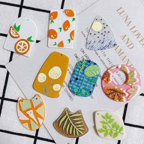 DIY Jewelry Accessories Simple Cute Cartoon Round Leaf Acrylic Acetic Acid Pendant Ornament Earring Necklace Resin Charms 20pcs