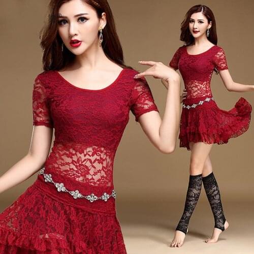 New Sexy Lace Belly Oriental Dance Bellydance Costumes 2PCS/Set for Women Indian Eastern Short Sleeve Belly Dancing Clothes