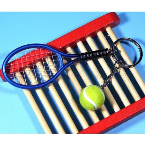 Hot SALE Tennis Racket Keychain - Cute Sport Mini Keychain car 6 color Pendant Keyring Sports Key Chain For Lovers Day Gifts