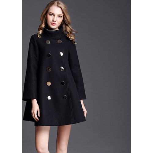 Wool Coat Women Double Breasted Black Woolen Cape Winter Warm Blend Coat Elegant Luxury Brand Outwear Overcoat 2021 New Arrival