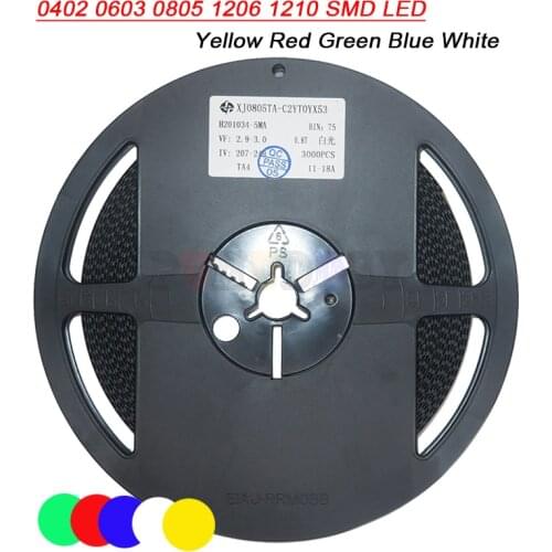1Reel 0402 0603 0805 1206 1210 SMD LED Light Yellow Red Green Blue White 4000PCS 3000PCS 2000PCS