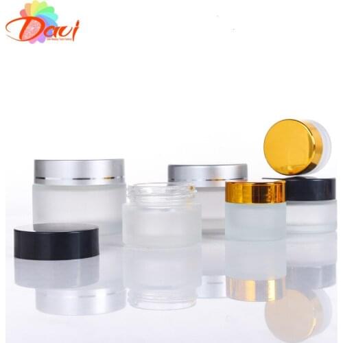 10PCS/Lot Frosted Glass Cream Jar Gold/Silver/Black Metal Cap Face/Hand Mask Lotion Pots Bottle Refillable Container Skincare