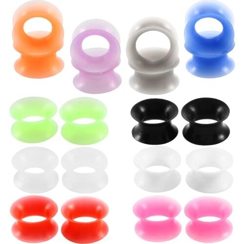 3-25mm 2Pcs Silicone Flexible Thin Ear Plugs Tunnels Ear Piercing Double Flared Ear Dilations Expander Stretcher Gauges Piercing