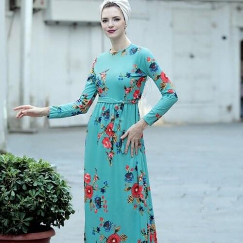 2019 Hot Sales sexy Muslim dress Fashion Summer Fresh Printed Lace Dress Dubai Turkish military Gif Part Prayer Clothing