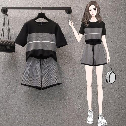 2021 summer casual oversize Knitted Tracksuit women chic loose t-shirt+shorts suits 2 piece sets womens outfits knit Set female