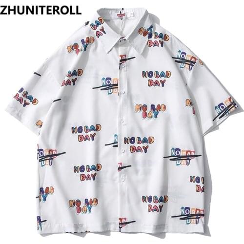 2021 Mens Shirts No Bad Day Letter Print Fashion Button Down Shortsleeve Shirt For Men Streetwear Hawaiian Beach Harajuku Tops