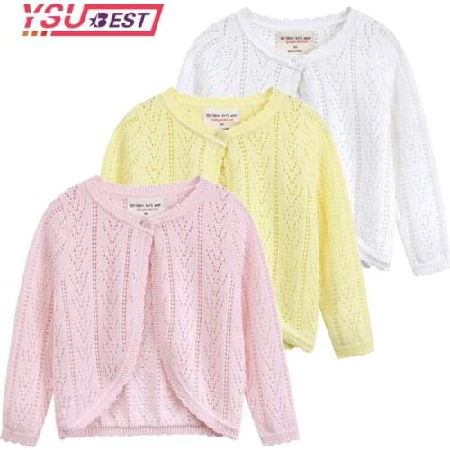 2021 Spring Baby Girl Hollow Knitted Sweater Cardigans Summer Toddler Newborn Long Sleeves Jackets Children Knitted Coat Tops