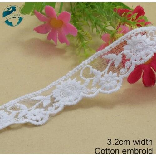 5yards 3.2cm white lace cotton embroidery lace french lace ribbon fabric guipure diy trims warp knitting sewing Accessories#2984
