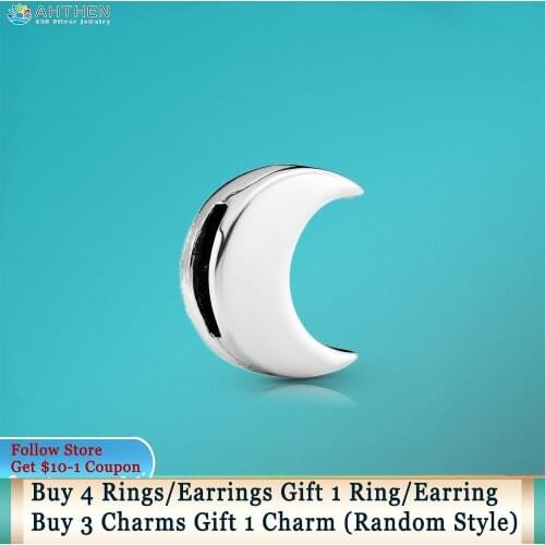 Ahthen 925 Sterling Silver Bead Moon Clip Charm fit Original fit Original Pandora Bracelets for Women Jewelry Making Gift