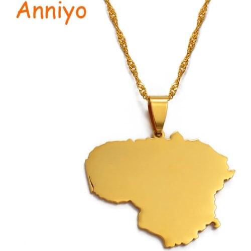 Anniyo Lithuania Map Pendant Necklaces Trendy Gold Color Lietuvos Maps Jewelry Gifts #014221