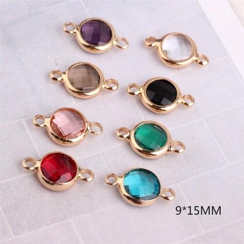 Free Shipping Mini Order 10PCS 9*15MM Round Crystal Rhinestone Bracelet Connectors Gold Tone Plated DIY Jewelry Ornament Charms