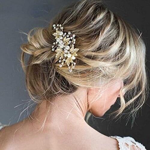 Goddess Greek Bridal Wedding Hair Accessories Chinese Gold Metal leaf Tiara Bride Headbands Hairpins Clips Pearl Hair Jewelry