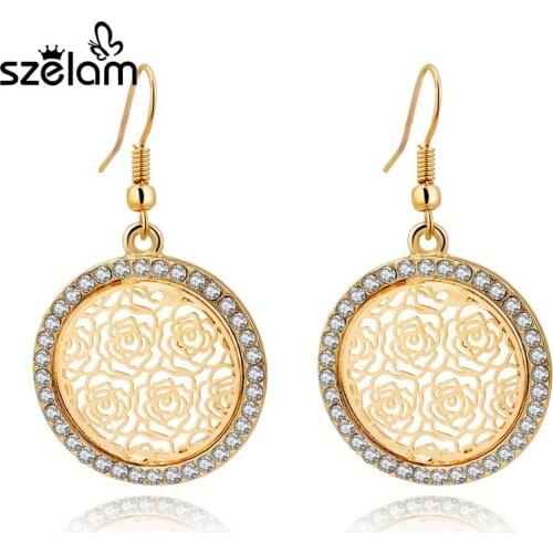 Brand Jewelry Wedding Earrings Brincos Big Gold Earrings For Girls Crystal Flower Drop Earings 2019 Vintage Statement SER150069