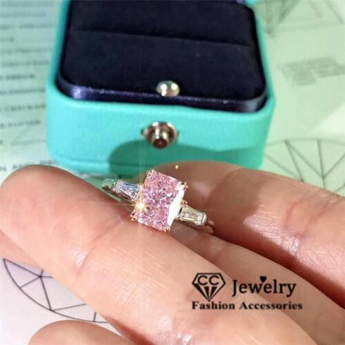 CC 18k White Gold Plated Womens Ring Beautiful Pink Romantic Engagement Wedding Rings for Lady Jewelry Fine Accessory CC1663