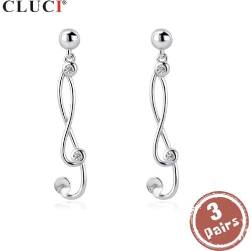 CLUCI 3 pair Silver 925 Twisted Wedding Earring Women Zircon Pearl Earring Mounting Sterling Silver Stud Earrings SE136SB