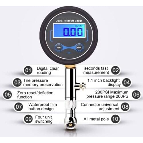 LCD Digital Tire Pressure Gauge 0-200PSI Car Tyre Air Pressure For Motorcycle Cars Truck Bicycle Motorbike Vehicle Tester
