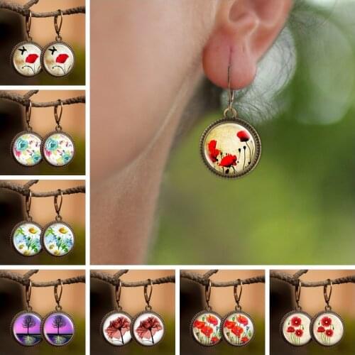 1 Pair Flower Dangle Earring Floral Glass Art Earrings Retro Statement Long Dangle Earrings Handmade Jewelry Mothers Day Gift